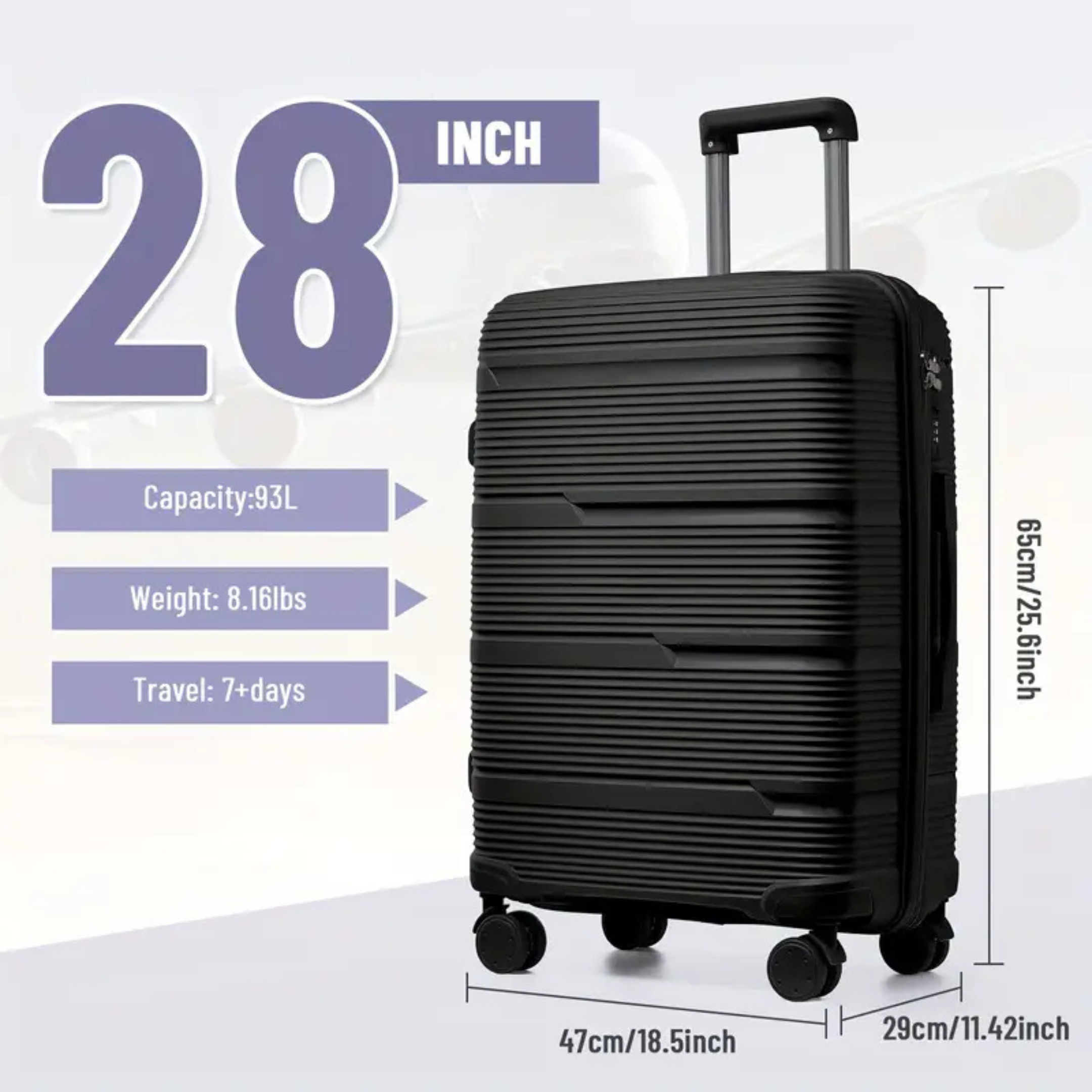 Polypropylene PP Body Luggage with TSA Lock