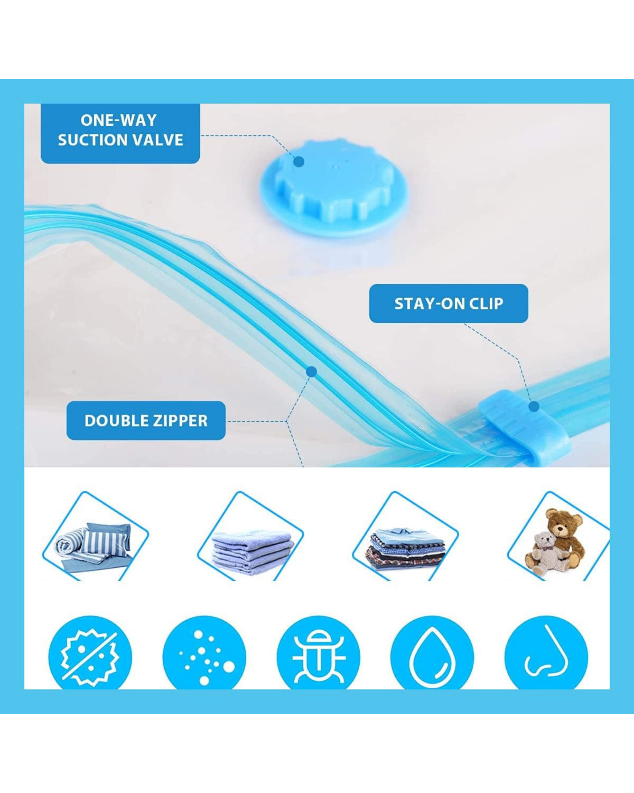 Space saver vacuum bags with air tight seal