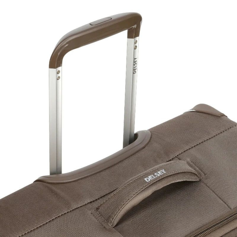 Side view of Delsey Flight Lite travel luggage showing slim durable body