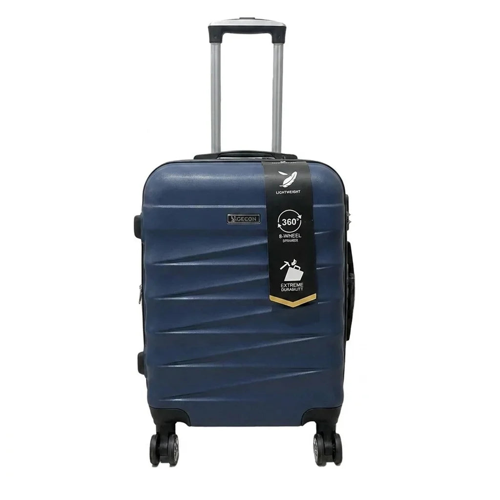 A small cabin pigeon luggage with wheels and a handle, blue color.