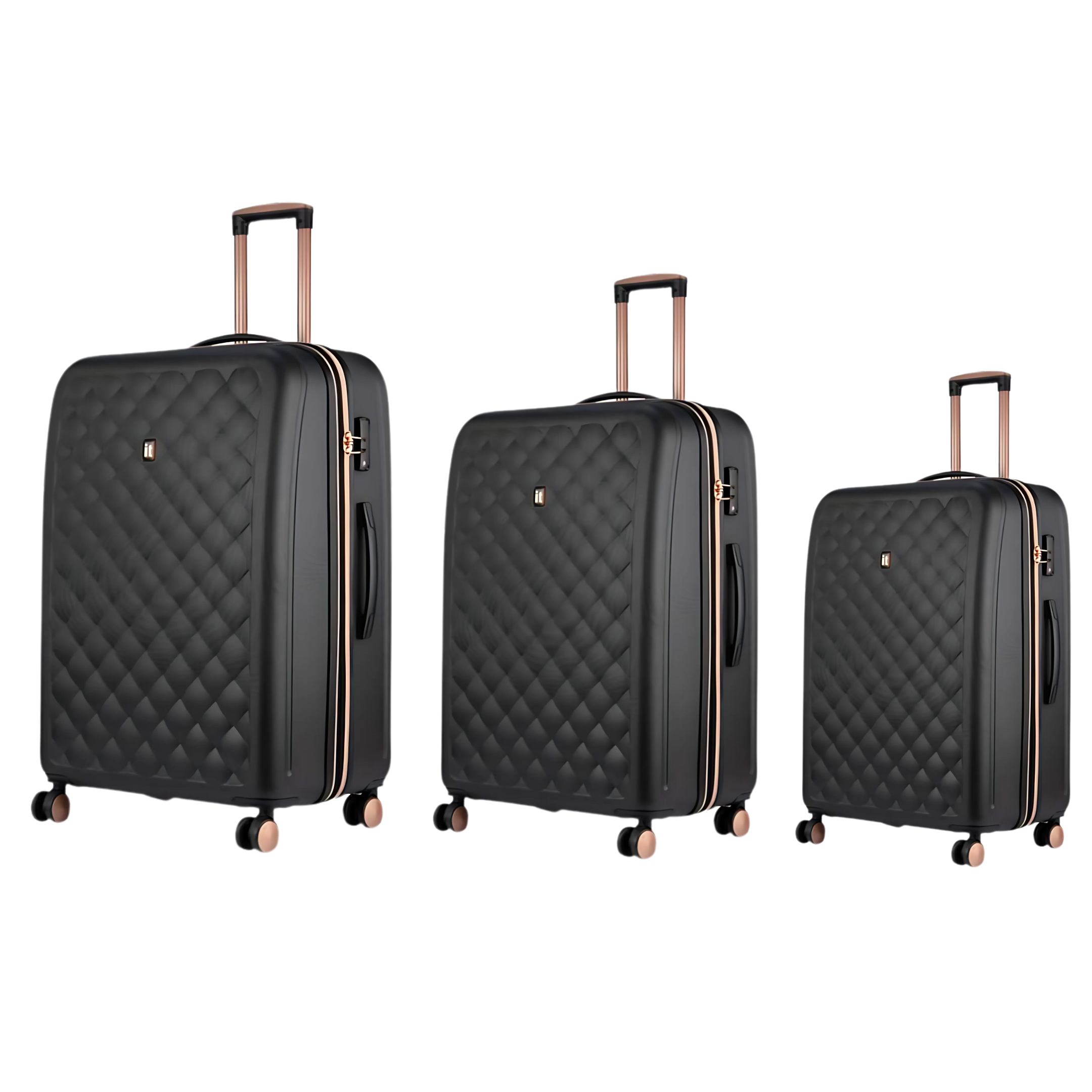 3 Pcs IT Fashionista Impakt Luxury Hardside Luggage Set Black Set of 3 20 Inch 24 Inch 28 Inch